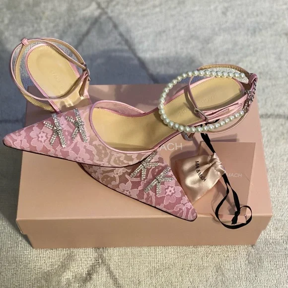 Mach & Mach Sheer Lace Mini Bow Heels - Picture 5 of 7